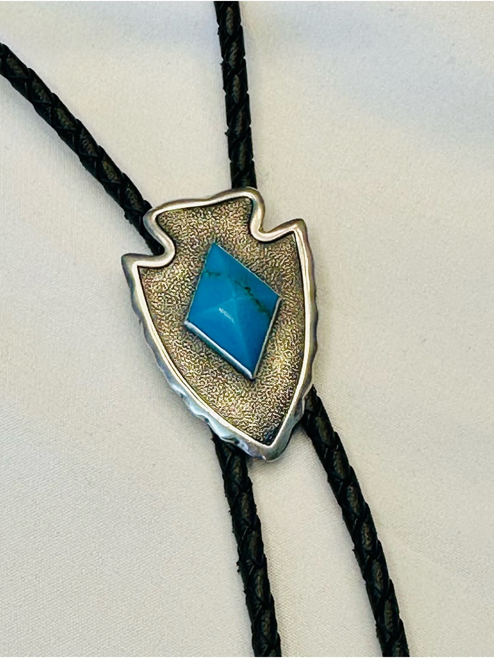 Vintage Sterling Silver Turquoise Bell Arrowhead Bolo Tie